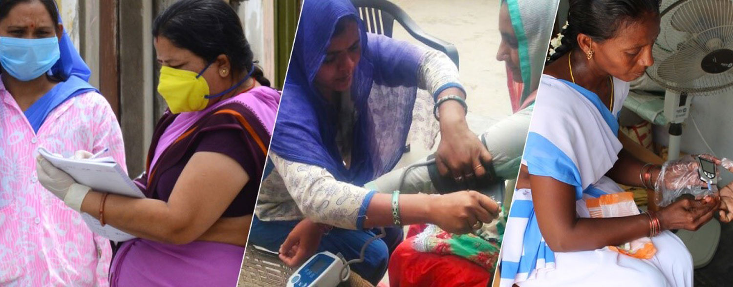 Montage of healthcare workers performing duties in India