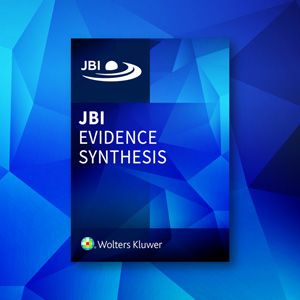 Cover of the JBI Evidence Synthesis journal on a blue triangle background