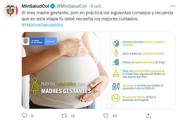 Colombian Ministry of Health on Twitter @MinSaludCol